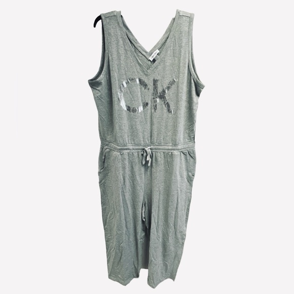 Calvin Klein V-Neck Designer Logo Sleeveless Jumpsuit Romper Gray Womens Size XL - Picture 3 of 9